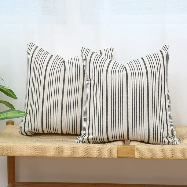 Grey and Cream Farmhouse Throw Pillow Covers 18 x 18, Modern Accent Square Decorative Pillow