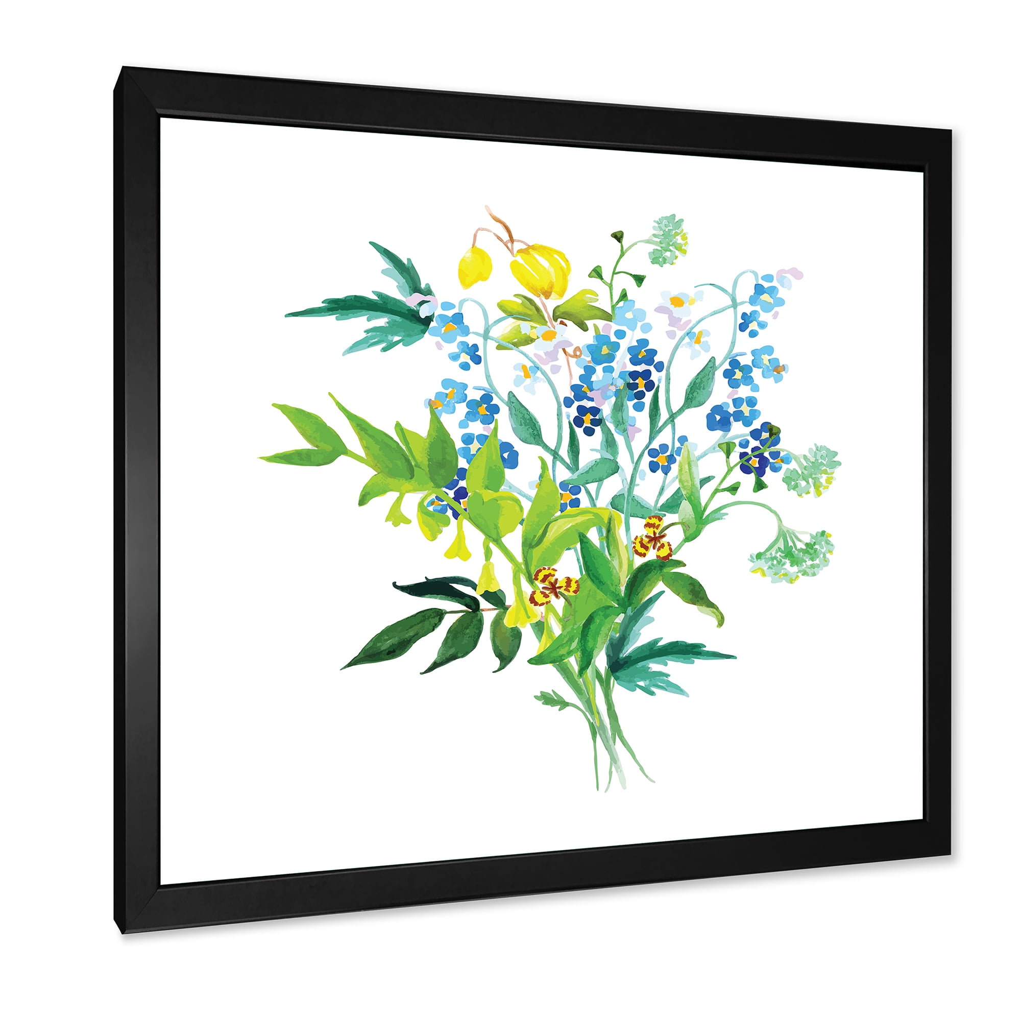 Designart 'Meadow Flowers Garland On White' Farmhouse Framed Art Print