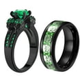 thumbnail image 1 of Punk Skull Rings Black Matching Rings Couple Rings Green Cz Wedding Ring for Women, 1 of 7