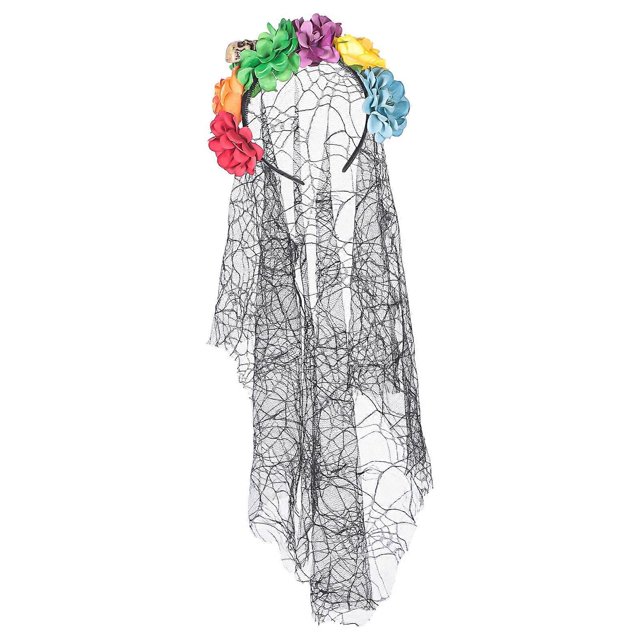 Diadema de velo de Halloween, diadema decorativa con flores y calaveras, diadema de velo para fiesta de Halloween, decoración