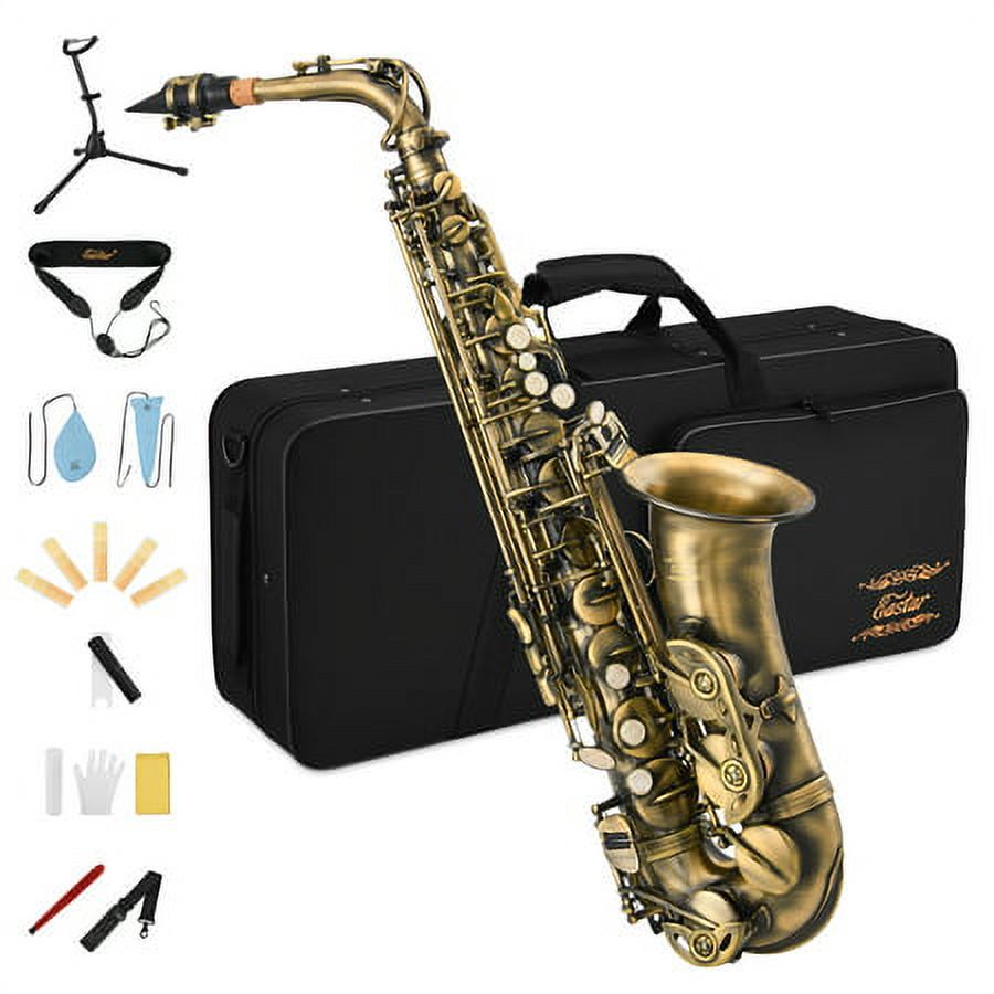 Eastar Alto Saxophone Antique Red Bronze Vintage Sax Eb E-flat Student  Beginner Full Kit with Carrying Case Mouthpiece Straps Reeds Stand Cleaning 