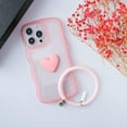 thumbnail image 5 of Pink Heart Phone Case Compatible with iPhone 12 pro, Cute 3D Love Heart Phone Case, Curly Wave Shape Clear Heart Phone Cover with Round Bracelet for Women Girls, 5 of 12