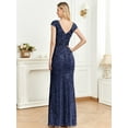 thumbnail image 5 of Women's V-Neck Cap Sleeves Sequin Mermaid Floor-Length Evening Dresses Wedding Guest Dress Bridesmaid Dress, 5 of 5