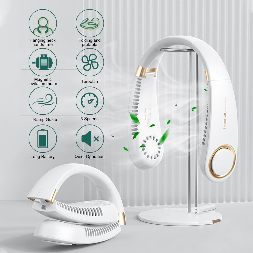 Portable Neck Fan,Folding Hands Free Bladeless Fan with 3 Speeds