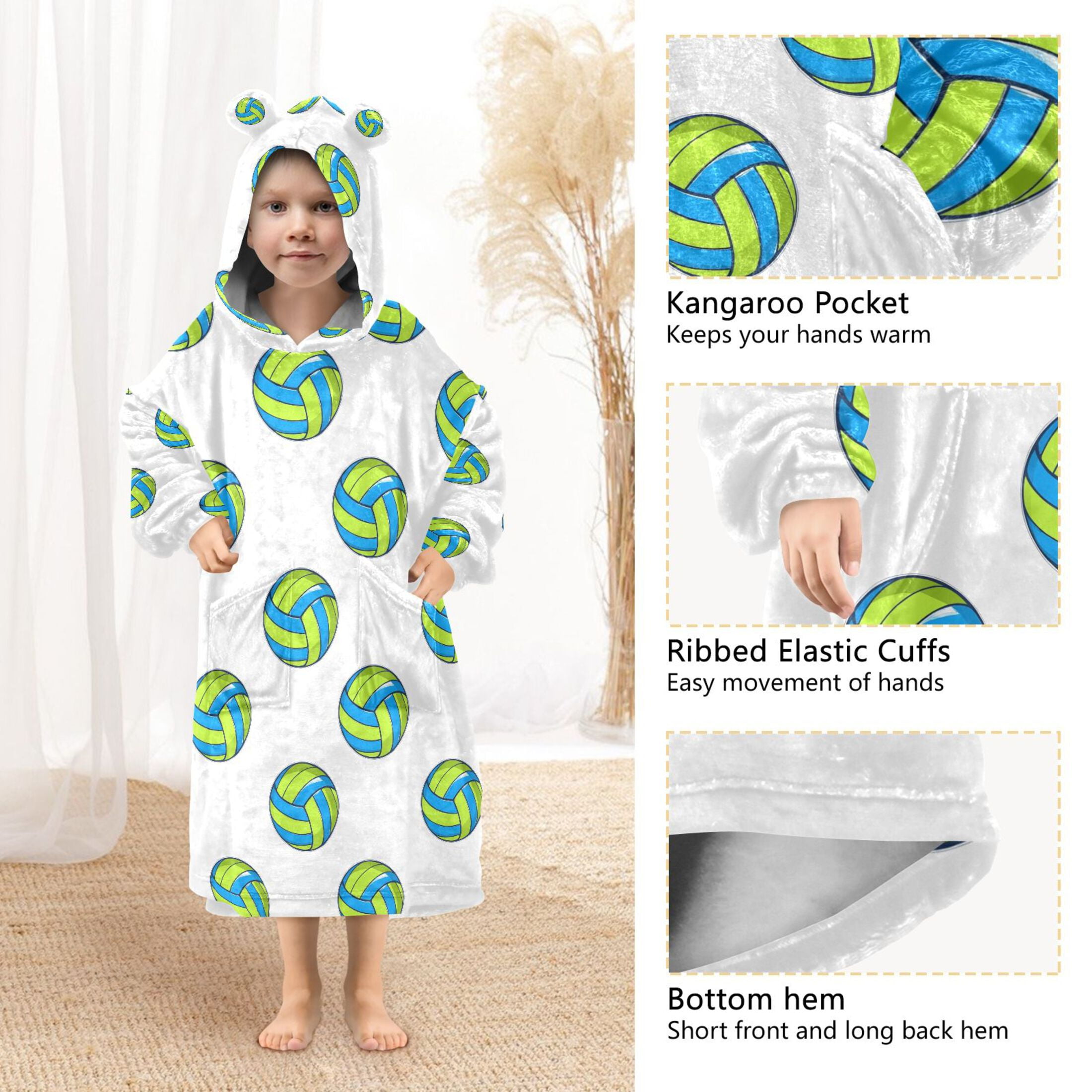 joogoo Wearable Blanket Volleyball Green Hoodie for Oversized Sherpa Hooded 3-14 YR M