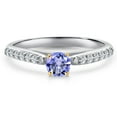 thumbnail image 3 of Gem Stone King 925 Silver and 10K Yellow Gold Blue Tanzanite and Lab Grown Diamond Engagement Ring for Women | 0.48 Cttw | Round 4MM | Gemstone December Birthstone | Size 8, 3 of 6
