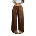 thumbnail image 1 of Fgnfyis Women Satin Drawstring Palazzo Trousers Fashionable Animal Print Flowy Wide Leg Pants for Women Comfortable Elastic Waist Brown L, 1 of 9