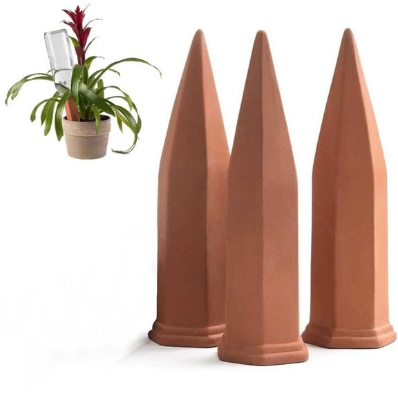 Plant Self-Watering Stakes for Indoor Outdoor Terracotta Watering Spikes for Recycled Wine Bottles to Water at Home or on Vacation (Art Deco, Count, 3)