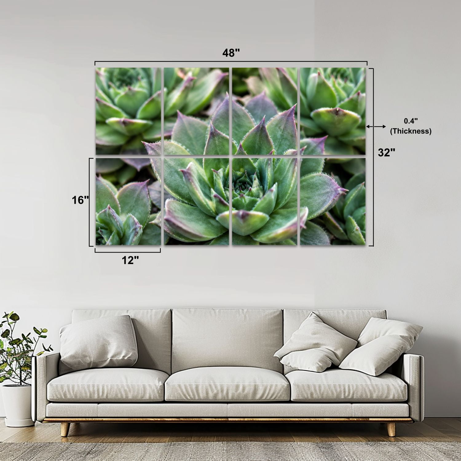 8 Pack Art Acoustic Panels Sound Absorbing Succulent plants set Decorative Soundproof Wall Panels Self Adhesive for Nursery Game Room Bedroom 48"x32"