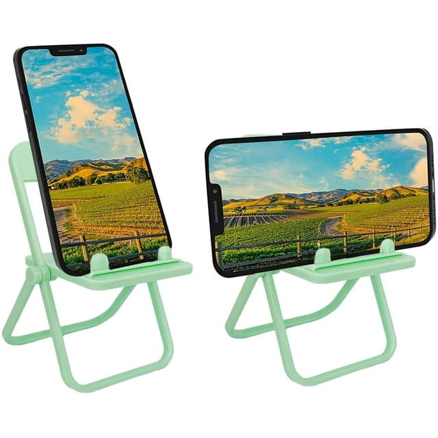 2Pcs Mini Chair Shape Cell Phone Holder Car, Universal Candy Color Portable Stool Shape Mini Desktop Phone Holder Table Top Decoration Foldable Green