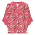 thumbnail image 4 of Smsaxvxz Womens Summer Tops Fashion Boho Floral Printed Button V Neck 3/4 Ruffle Sleeve Shirts Casual Loose Beach Blouse Tops B-19 XL, 4 of 5