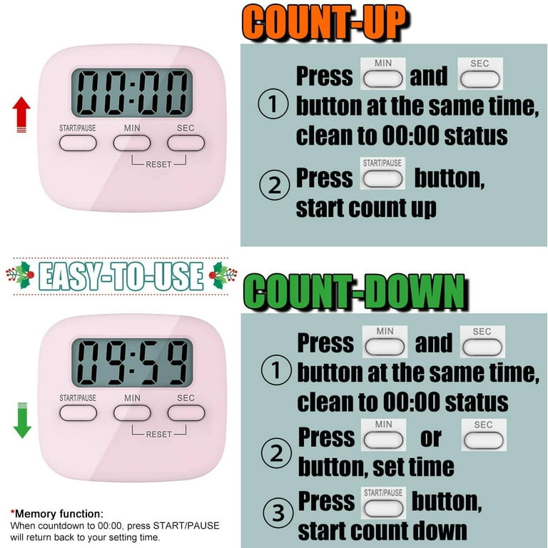  Photect 2 Pieces Digital Dual Kitchen Timer 3 Channels Count  UP/Down Timer Cooking Timer with Magnetic Back Loud Alarm Large Display  Countdown Timer for Cooking Classroom Kids Teacher Study : Home