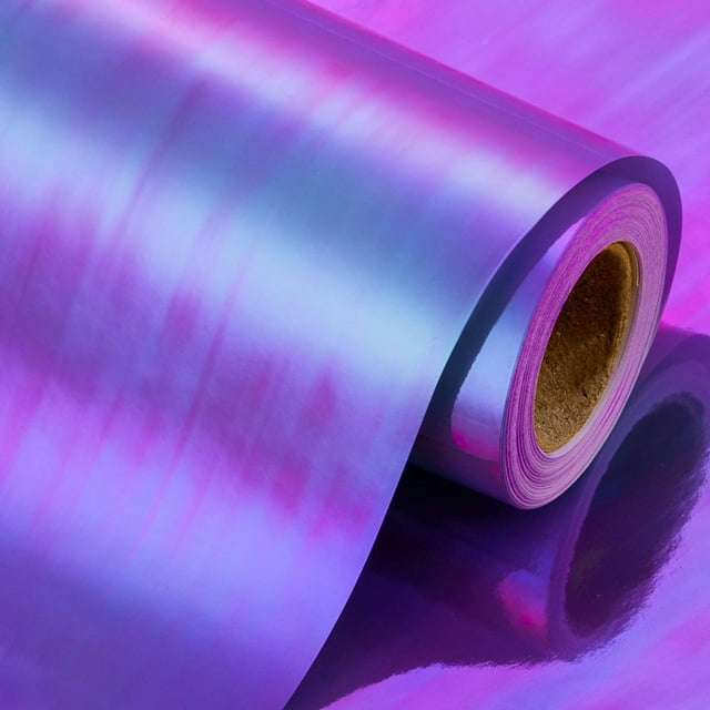 Rollo de papel de regalo Yarcony, holográfico, 43 x 10 m, color morado