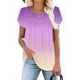 thumbnail image 4 of Charella Tops for Women Trendy Cross V Neck Petal Short Sleeve Pleated Flowy Shirts Casual Gradient Color Basic Tee (M, Purple 1), 4 of 7