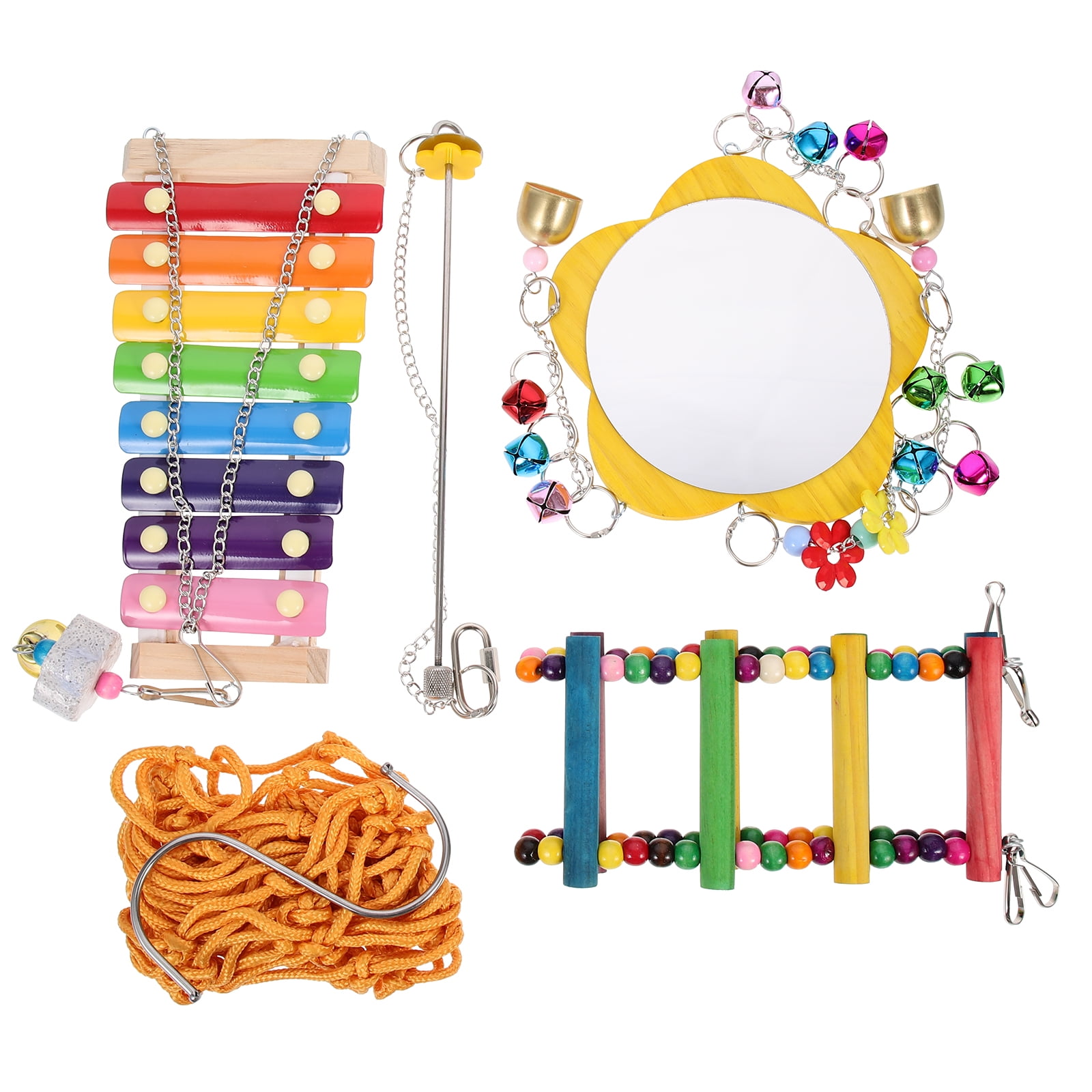 NUOLUX Chicken Toys Cage Xylophone Birds Swing Coop Ladder Mirror