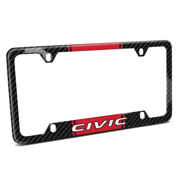 Honda Civic Red Racing Stripe Black Real Carbon Fiber 50 States License Plate Frame