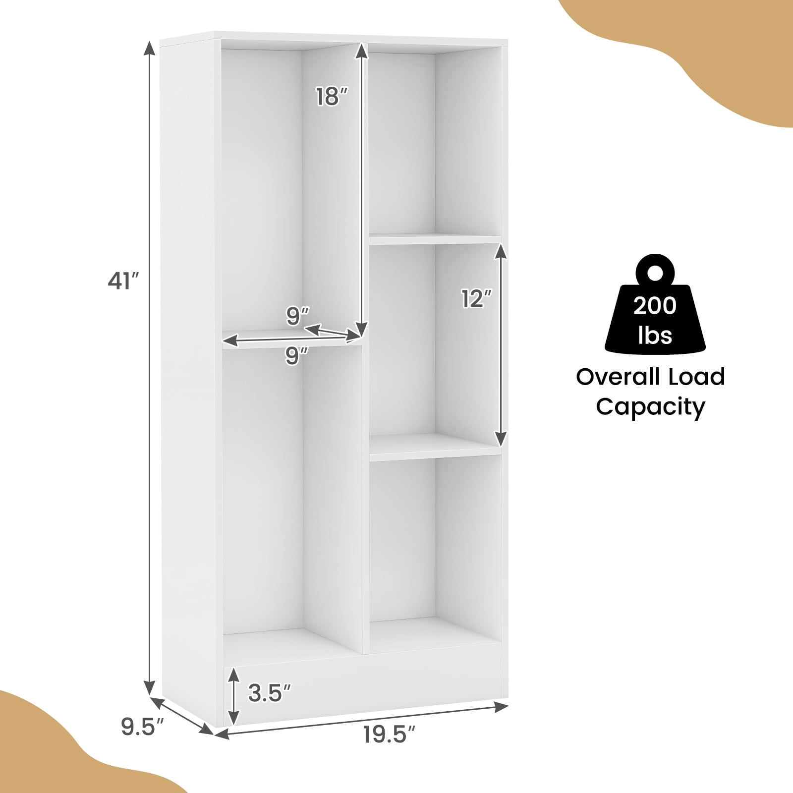 Giantex 5-Cube Bookcase, Freestanding Bookshelf w/ 2 Anti-toppling Kits, Modern Storage Unit, Display Shelving, White