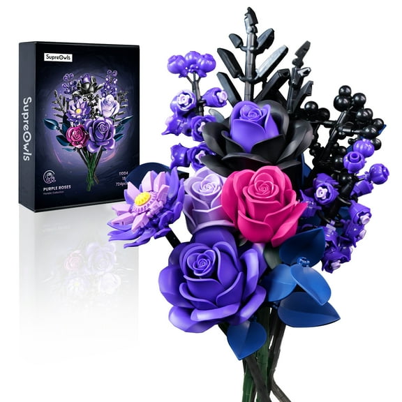 Flower Bouquet Building Set for Adults Artificial Flowers with Roses, Decorative Home Accessories, Centerpiece for Tables Gift for Him and Her(736Pcs)