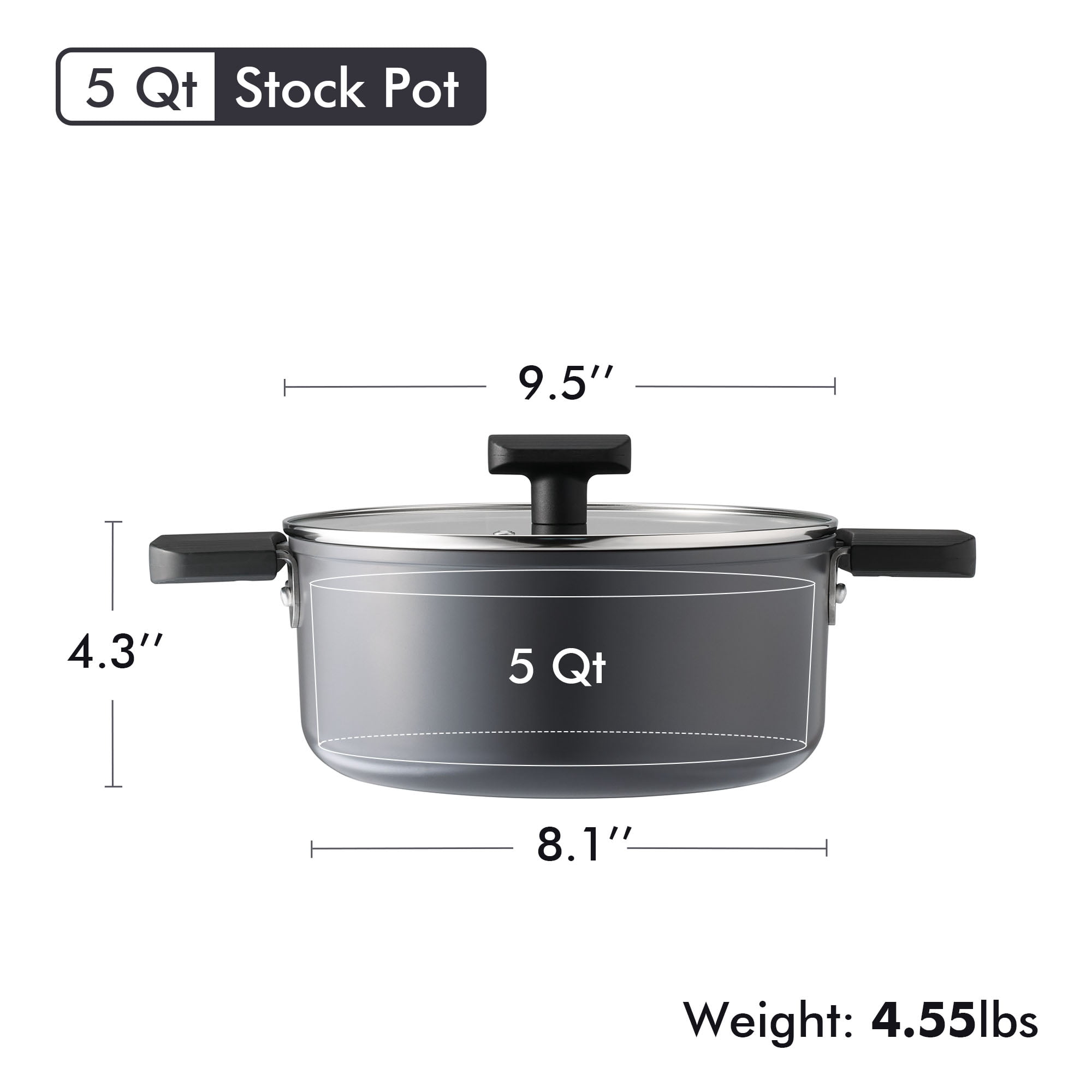 SENSARTE Ceramic Nonstick Stock Pot with Lid, 5Qt Soup Pot, Pasta