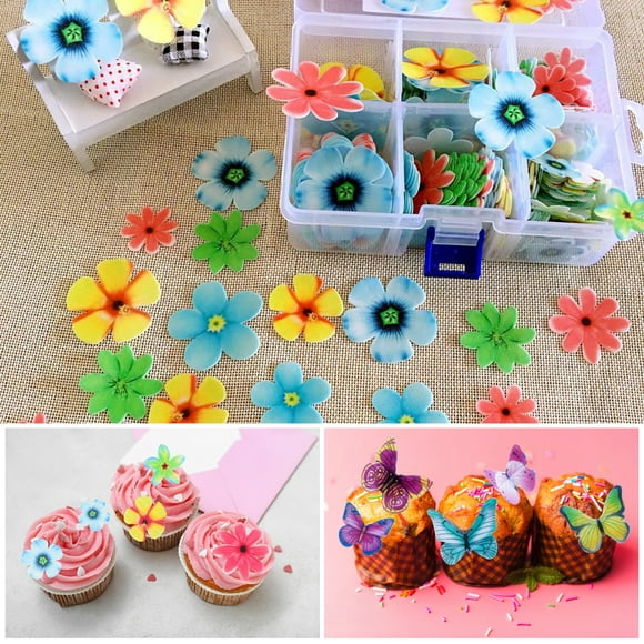 1 Box Hawaiian Flowers Butterflies Cake Toppers Edible Wafer Paper Decorations Edible Flowers Cupcake Toppers Cake Decor