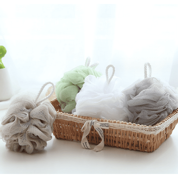 Triani Large Bath Shower Sponge Pouf Loofahs 4 Packs 60g Each Eco-Friendly Exfoliating Mesh Brush Pouf Bath Shower Ball Sponge 4 Colors-Exfoliate, Cleanse, Soothe Skin