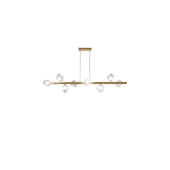 8 Light Pendant Light - Mid Century Modern BrassGlass Chandelier - Kitchen Island Lighting