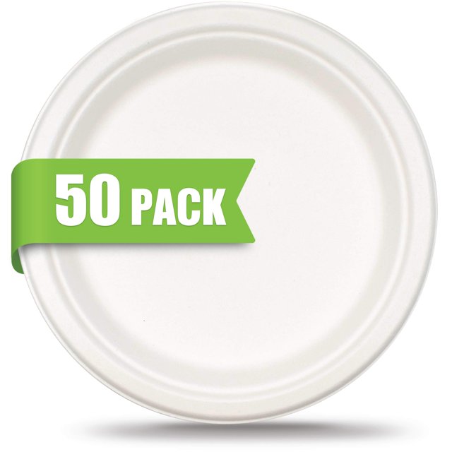 Green Earth - Natural Bagasse (Sugarcane Fiber) Tree Free 9" Paper Plate / Biodegradable / Compostable (50 Counts Disposable Plates)