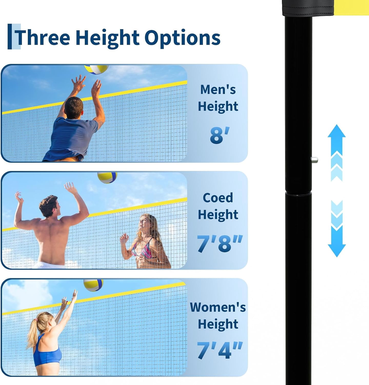 Freestanding Volleyball Net Set – 32FT Adjustable Height (7.4'-8'), Complete with Ball, Pump, Ground Stakes & Carry Bag, Portable Training Equipment for Backyard, Beach, Conventional Net Set