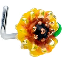 Body Candy Womens 20G 316L Steel L Shaped Nose Ring Yellow Sunflower Nose Stud Body Piercing Jewelry .27"