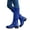 Blue, variant on Womens Vintage Leather Knee High Boots Ladies Block Low Heel Knee Length Wide Calf Riding Booties