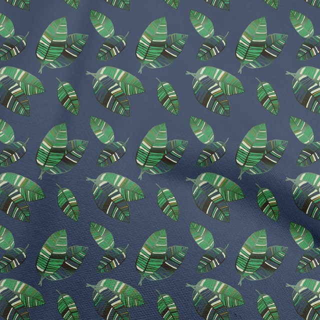 oneOone Polyester Spandex Medium Blue Fabric Leaves Craft Projects Decor Fabric Printed By The Yard 56 Inch Wide-aA