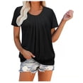 thumbnail image 4 of Summer Women's New Round Neck Solid Color Pleated Short Sleeve Casual T-Shirt - Blue - L, 4 of 6