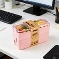thumbnail image 6 of Pink Stackable Bento Box Japanese Lunch Box Kit with Spoon & Fork,Compartment Wheat Straw Meal Prep Containers for Adults, 6 of 7