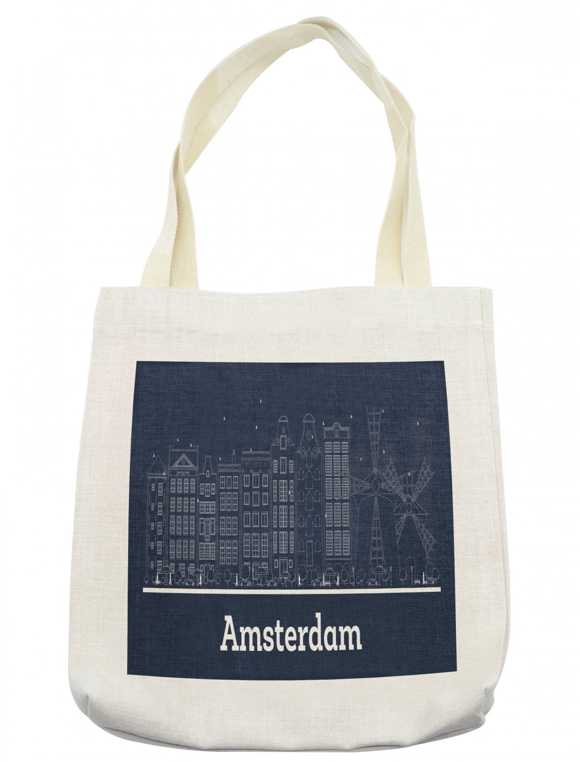 Amsterdam Bag, Monochrome Design of the City Outline Drawing Modern Architecture, Cloth Linen Reusable Bag for Shopping Books Beach More, 16.5" X 14", Cream, by Ambesonne - Walmart.com