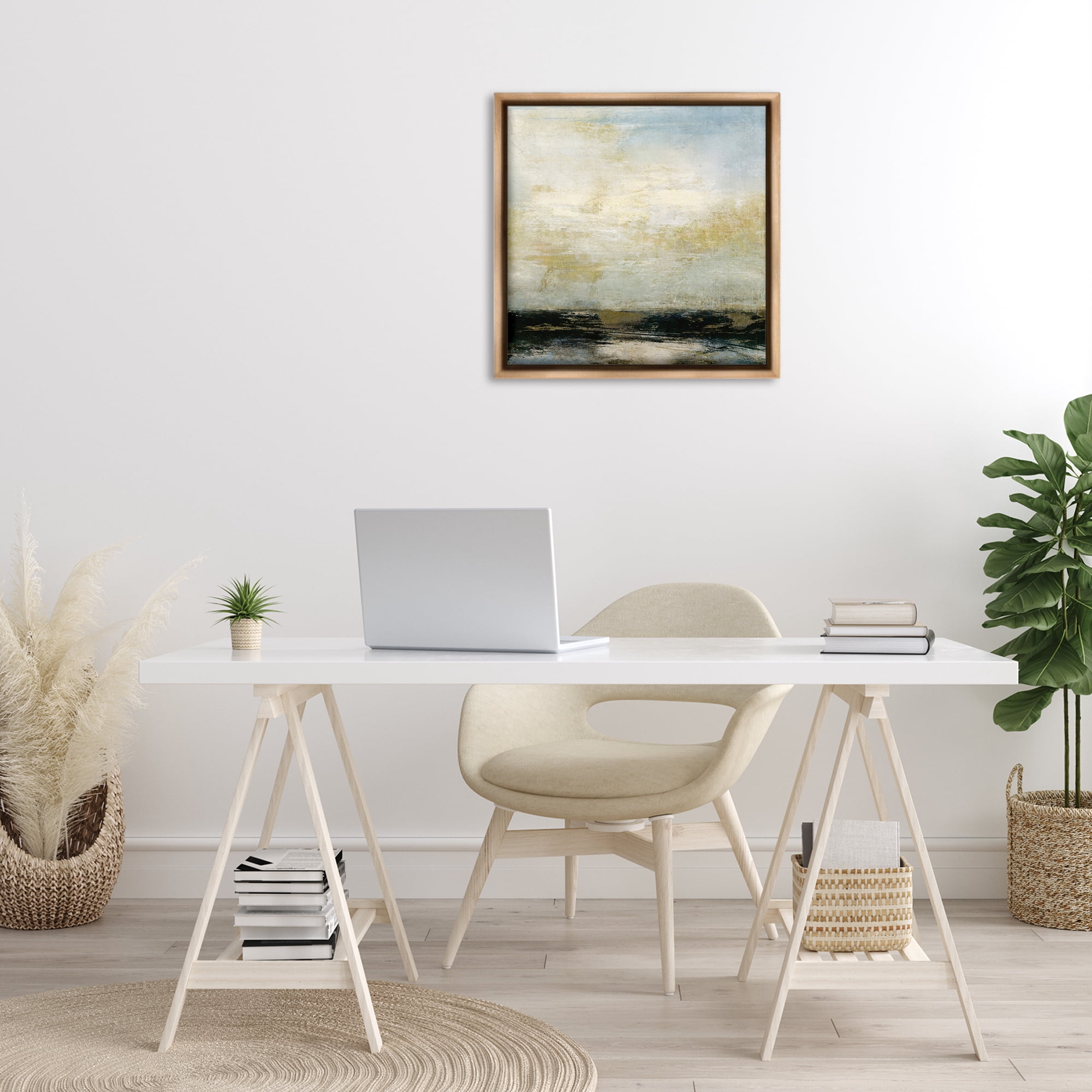 Stupell Industries Abstract Paint Streak Landscape Landscape Painting Brown Floater Framed Canvas Art Print Wall Art, 25 x 25