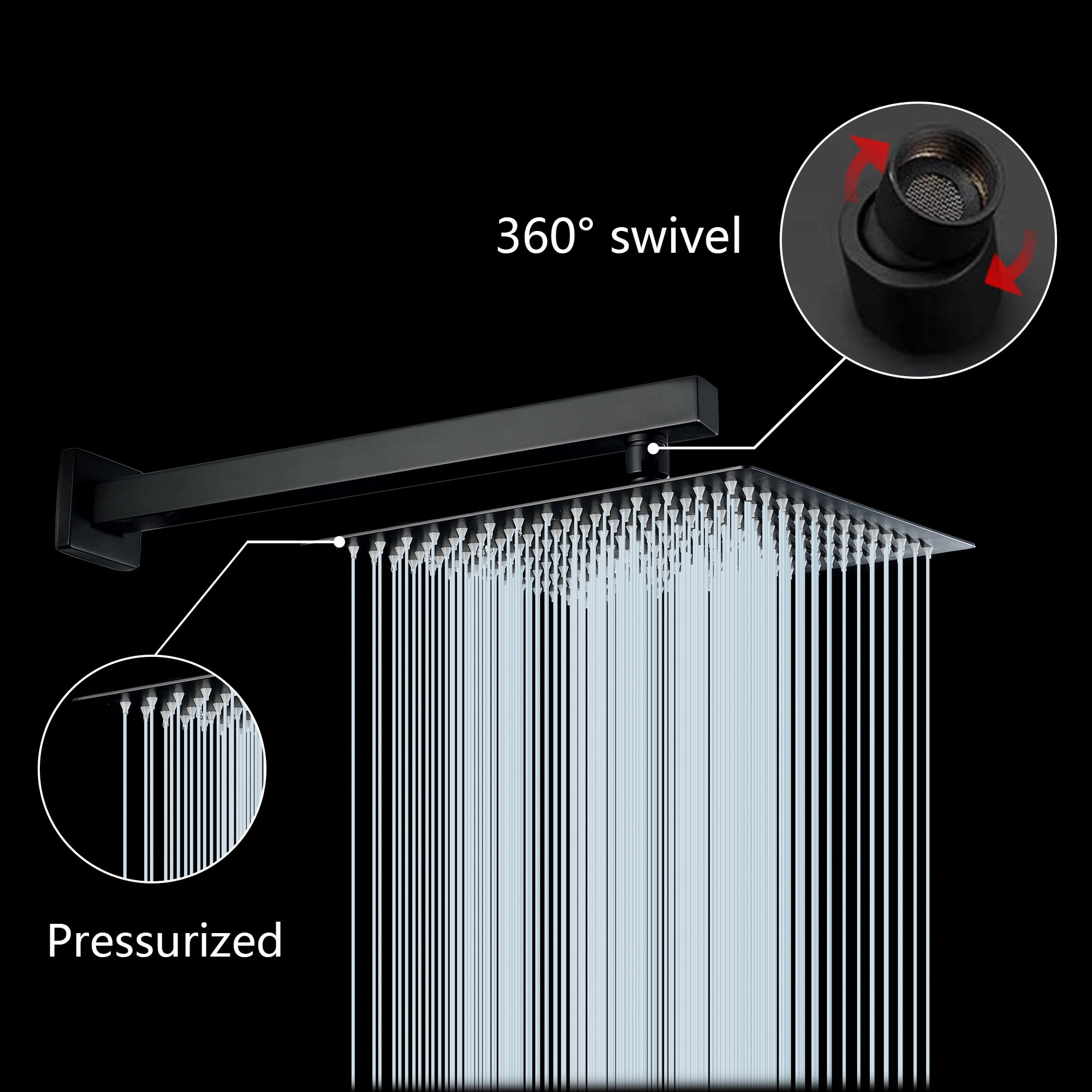 Kichae 10 inch Black Rain Shower Head with Extension Arm and Rough-in Valve Trim Kit Shower Faucet Set