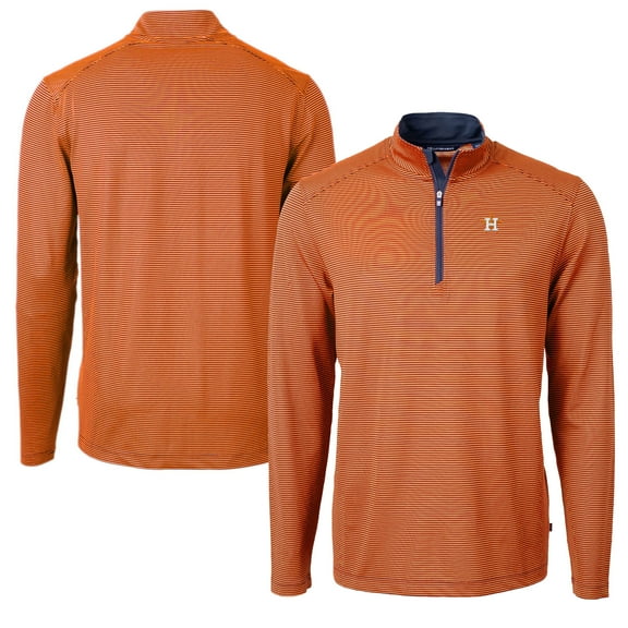 Men's Cutter & Buck Orange/Navy Houston Astros Virtue Eco Pique Micro Stripe Recycled Quarter-Zip Pullover Top