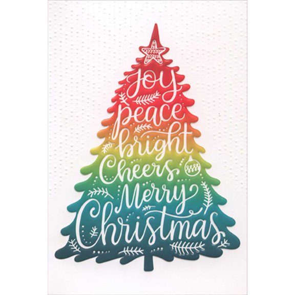 Pictura Joy, Peace, Bright Cheers: Rainbow Hued Tree Christmas Card