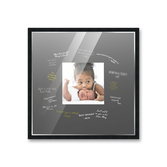 20x20 Square Black Autograph & Signature Picture Frame With Black Square Opening Photo Mat for 8x8 Pictures Wooden Picture Frames - Birthday, Baby Shower, Memorial Signing Board, Matted Frame