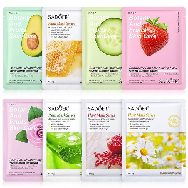 Hojas de mascarilla Facial de frutas naturales, Control de Aceite hidratante, arándano, pepino, Granada, fruta, Aloe, 20 unidades20 pieces Avocado He Qiyong unisex