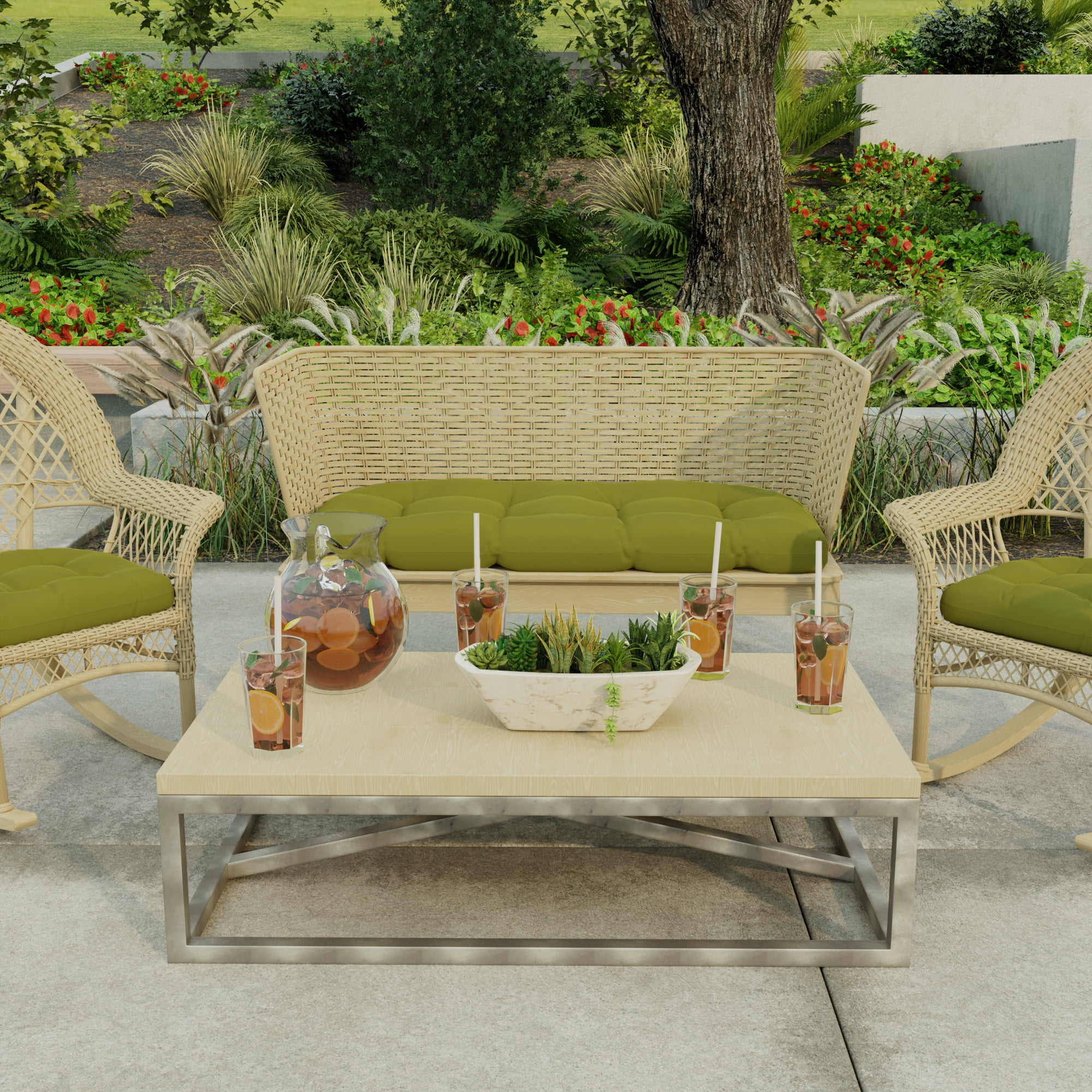 Jordan Manufacturing 44" x 18" Veranda Kiwi Green Solid Rectangular Tufted Contoured Outdoor Wicker Settee Bench Cushion