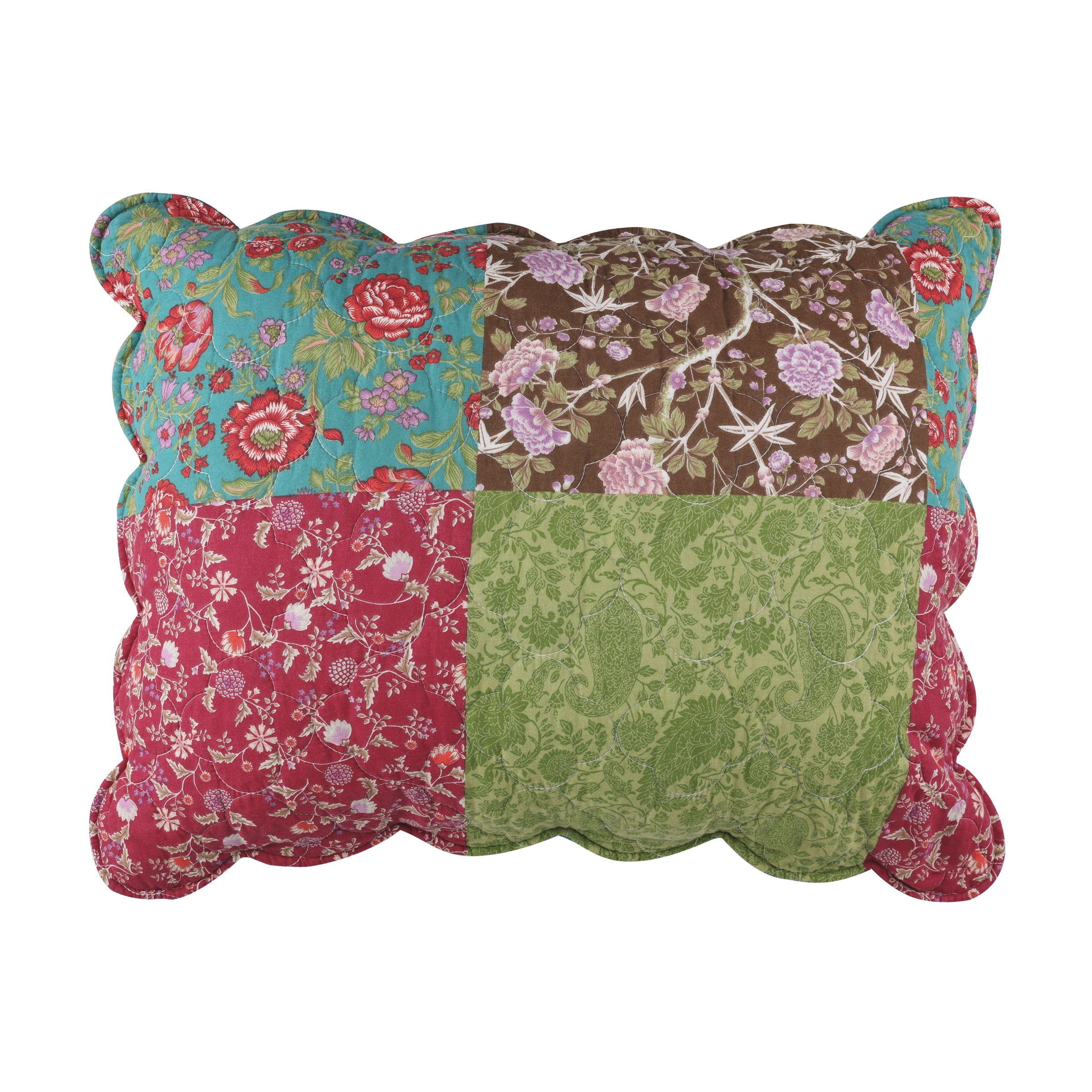 Greenland Home Fashions Danica Cotton-Rich Quilted Patchwork Print Pillow Sham, All Ages, King