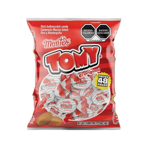 Caramelo macizo Dulces Montes Tomy sabor ron y mantequilla 226 g