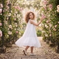 thumbnail image 2 of Girls Summer Dress Halter Neck Flower Girl Party Dress Embroidered Sleeveless Tiered Chiffon Sundress for Kids, White, Sizes 9-10Y, 2 of 6