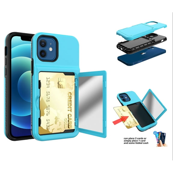 Allytech Case for iPhone 12(6.1 inch 2020), iPhone 12 Pro Case and Cover with Card Holder, Silicone Scratch Resistant Soft TPU Shock-Absorbing Rugged Case for Apple iPhone 12 Pro/iPhone 12, Skyblue