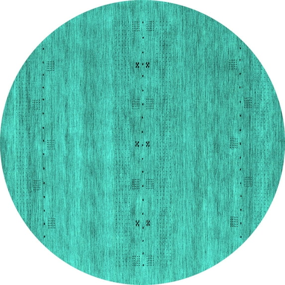 Ahgly Company Machine Washable Indoor Round Abstract Turquoise Blue Contemporary Area Rugs, 6' Round