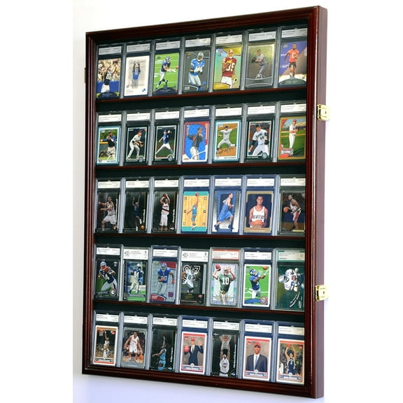 35 Graded Sport Cards/Collectible Card Display Case Wall Cabinet w/98% UV Door, Lockable