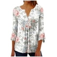 thumbnail image 2 of Womens 3/4 Sleeve Tops Print Casual Fashion T Shirt Button V Neck Blouse Tunic Tops, 2 of 7