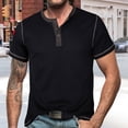 thumbnail image 2 of European Color Blocked Button Open Neck Men's Trendy Comfortable Loose Casual Business Short Sleeve T-Shirt, 2 of 6