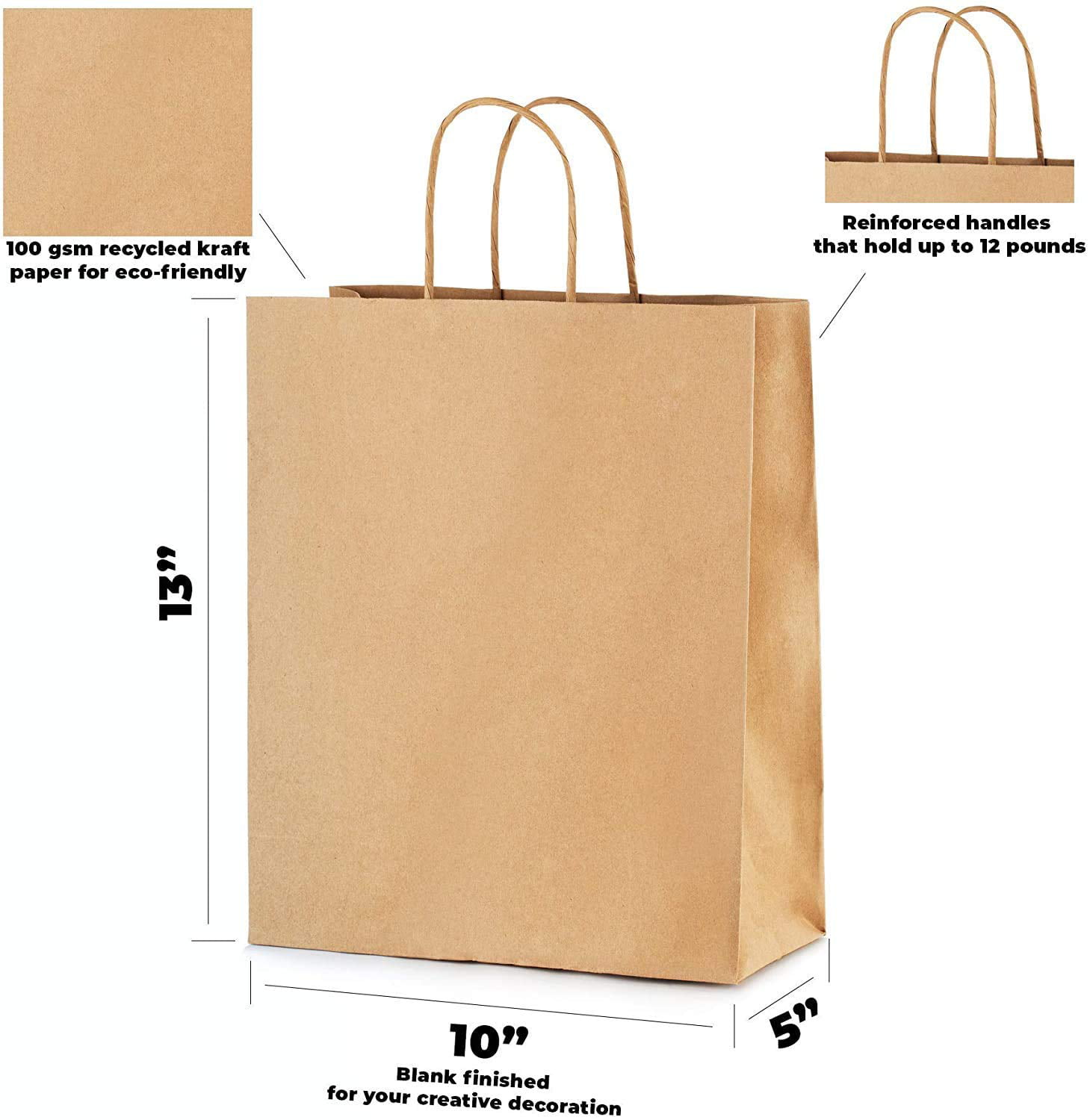 Brown Paper Bags with Handles 50 Pack Heavy Duty 10x13 Kraft Paper Bags 50 pcs 10x5x13 Kraft Paper Bags Brown Paper Bags Brown Gift Bags Kraft Shopping Bags Kraft Retail Bags Paper Gift Recycled Eco